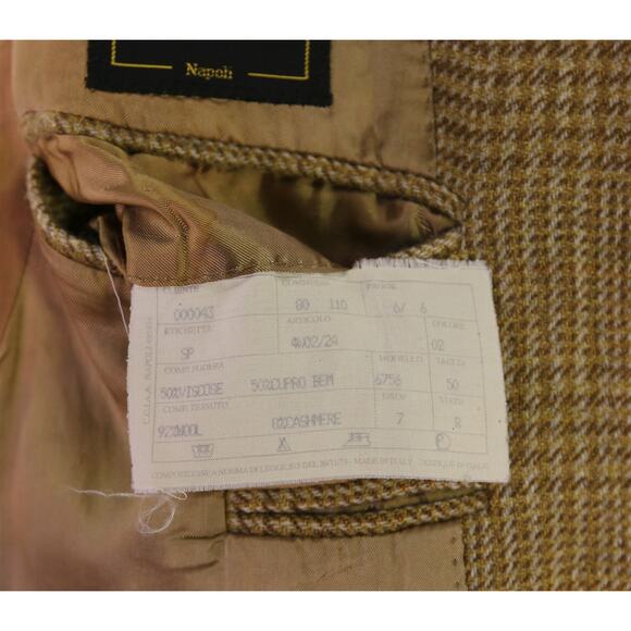 Sartoria Partenopea Brown Gold Plaid Wool Cashmere Patch Pocket Blazer 38S - Picture 10 of 10